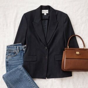 Vintage Denise Cape Black Wool Blazer Made in Canada Size 12 90s Minimalist CBK